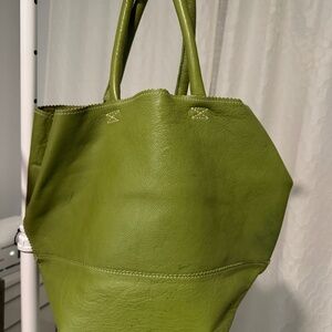 Crate and Barrel Lime Leather Suede Pebble Large Tote/ Shoulder Bag